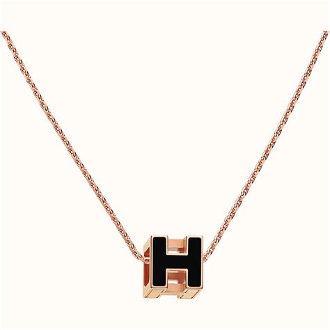 hermes silver-tone & orange enamel cage d'h necklace